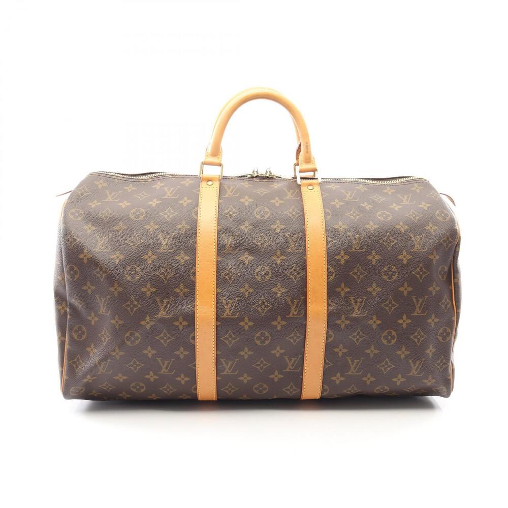 Louis Vuitton Keepall Canvas Leather Monogram Travel Bag Brown